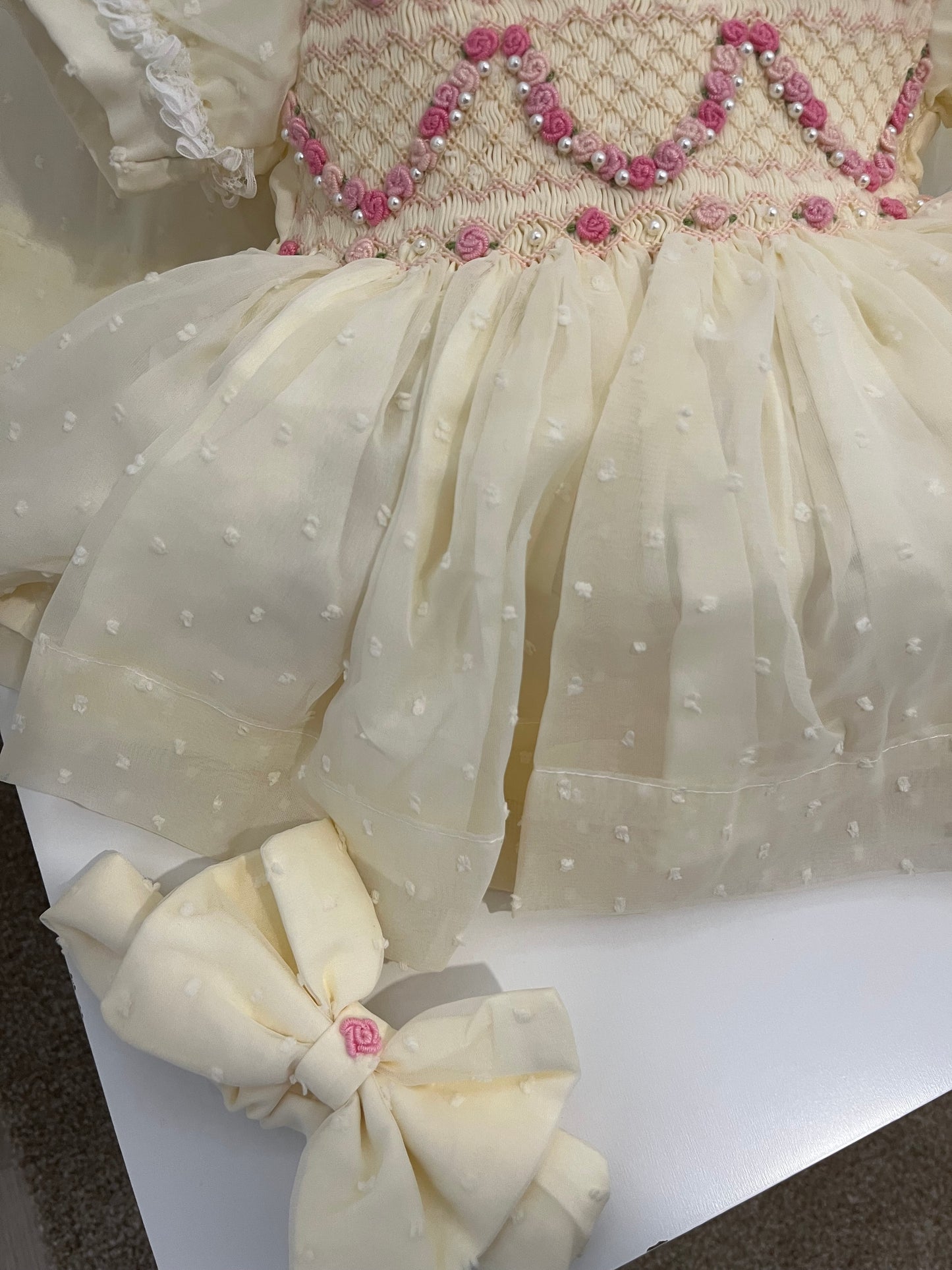 Ivory pink pearl garland dress