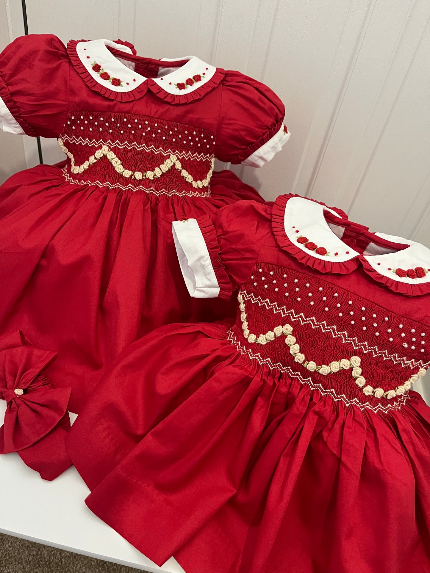 Red and cream pearl garland dress (pre order now due to a sell out)