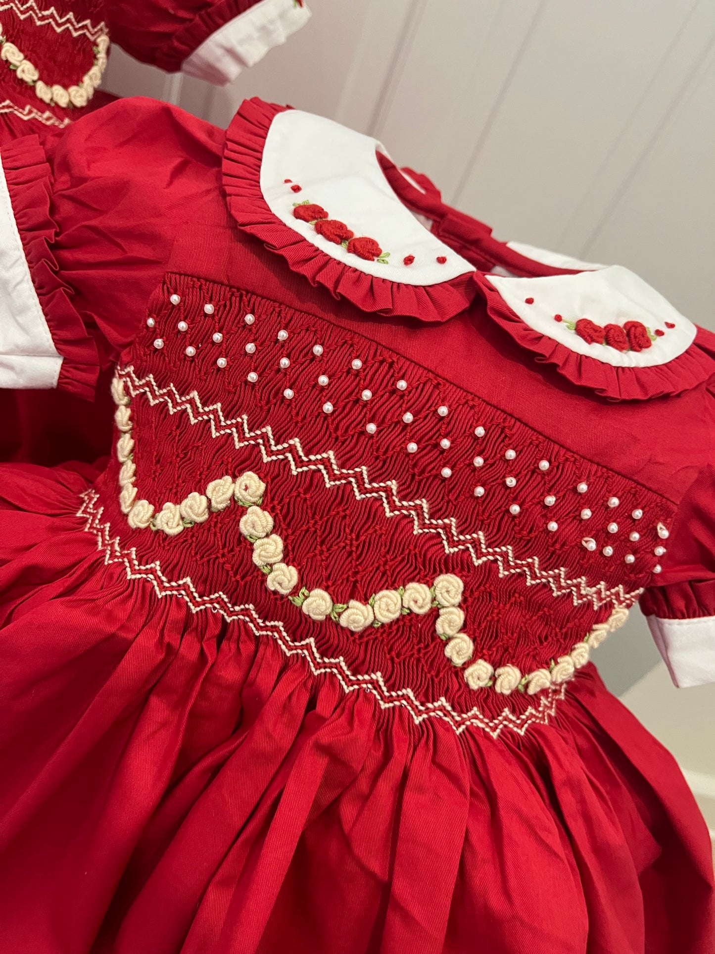 Red and cream pearl garland dress (pre order now due to a sell out)