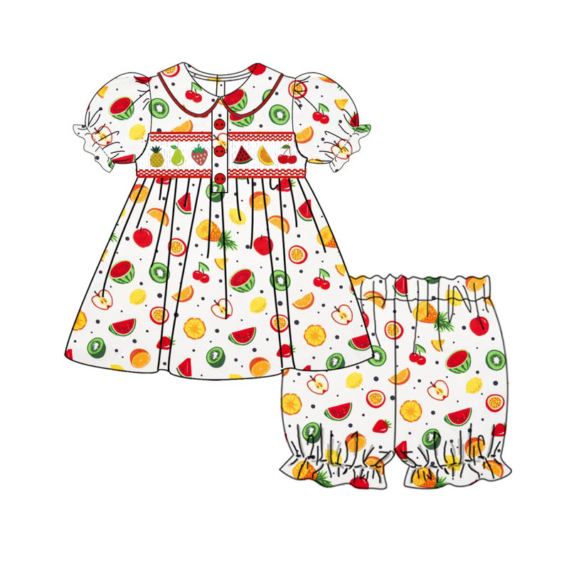 Summer fruits smocked shorts pj set