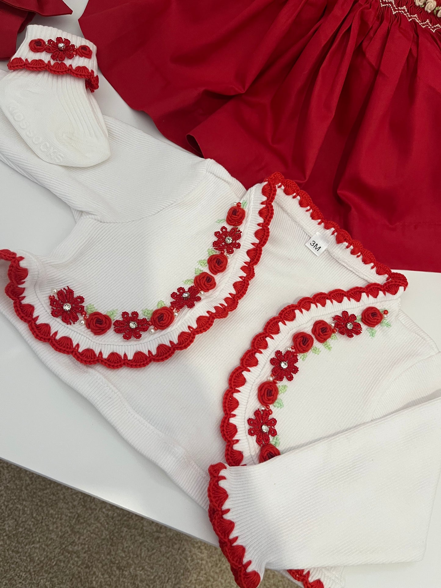 Bolero cardigan set with socks and hair accessory