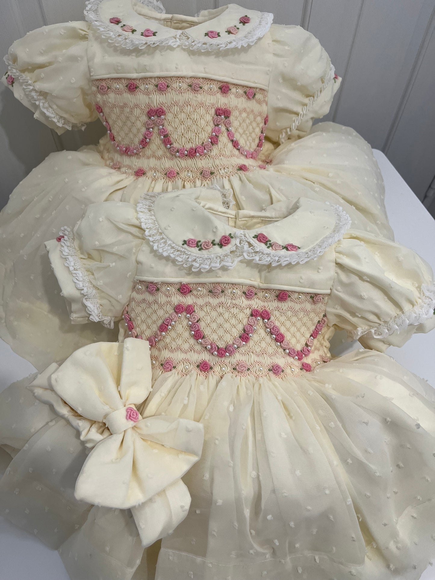 Ivory pink pearl garland dress