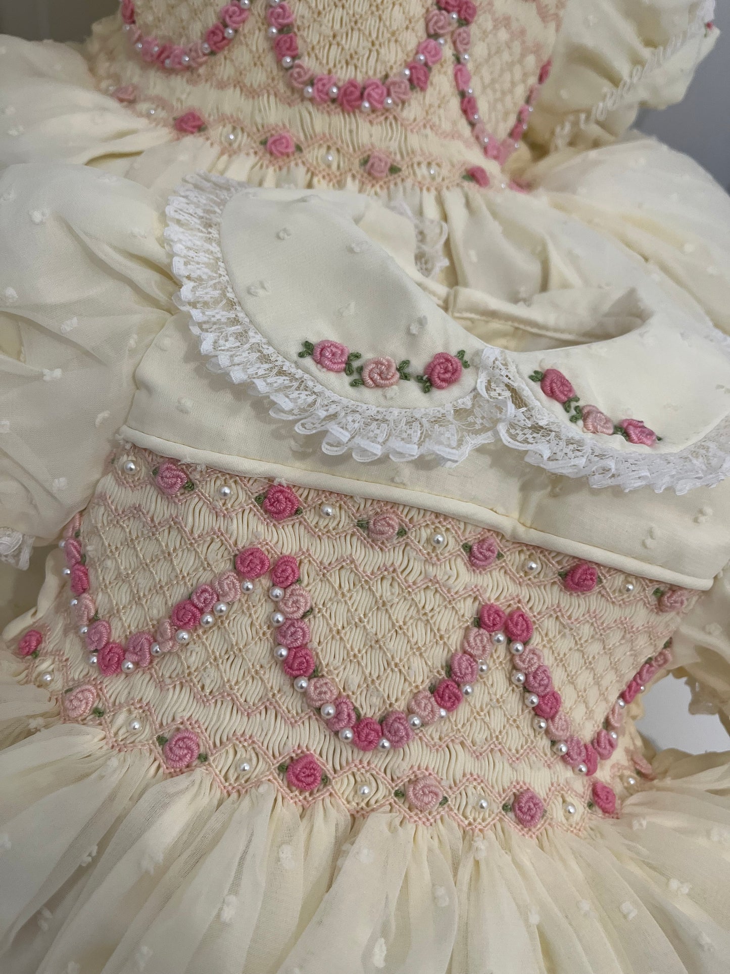 Ivory pink pearl garland dress