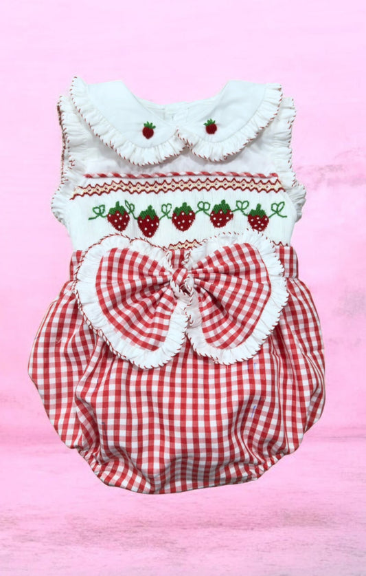 Red strawberry romper