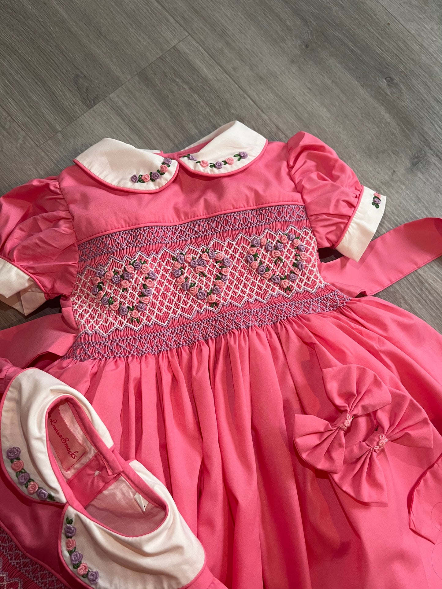 Pink and lilac heart smocked dress