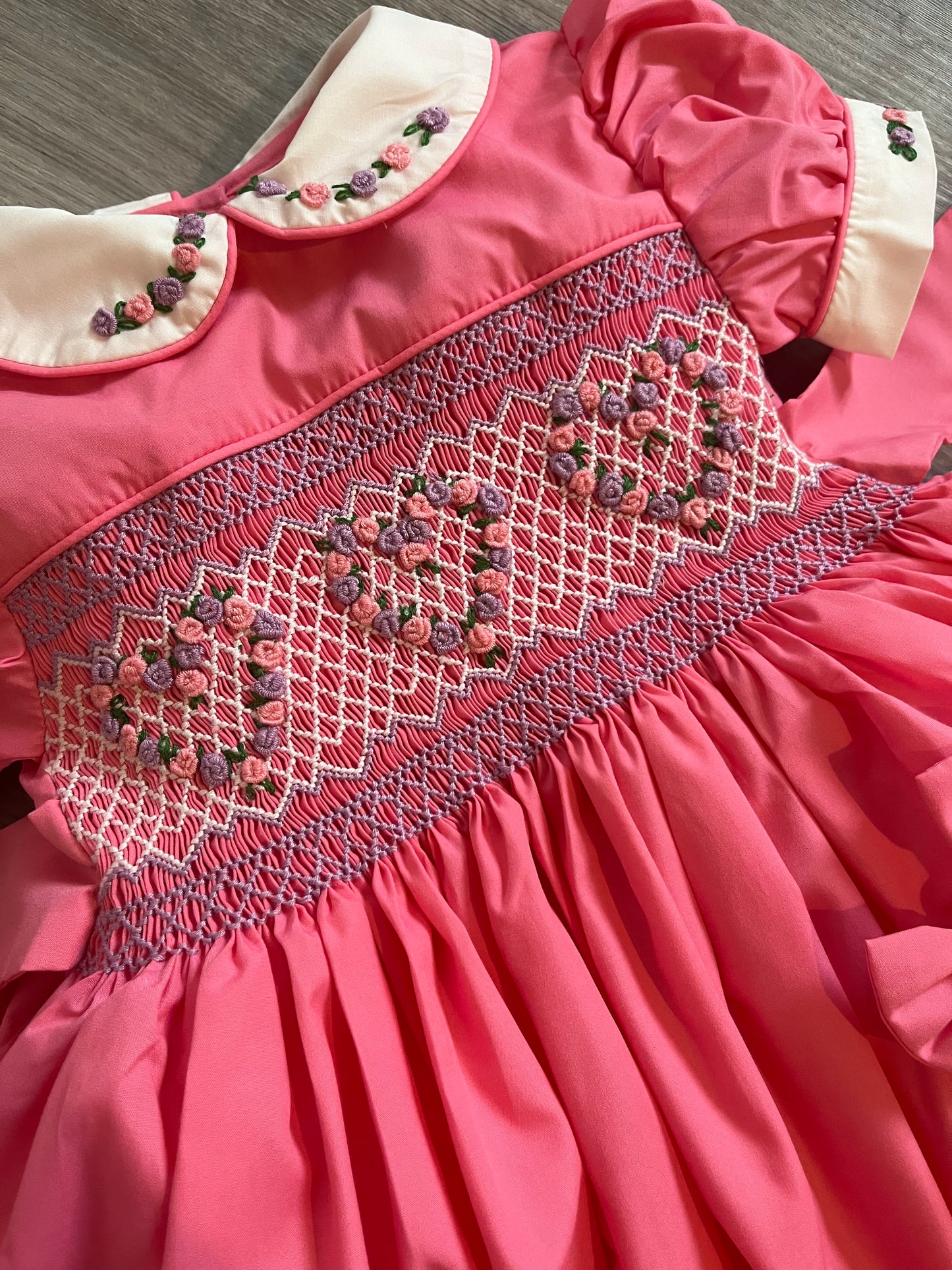 Pink and lilac heart smocked dress