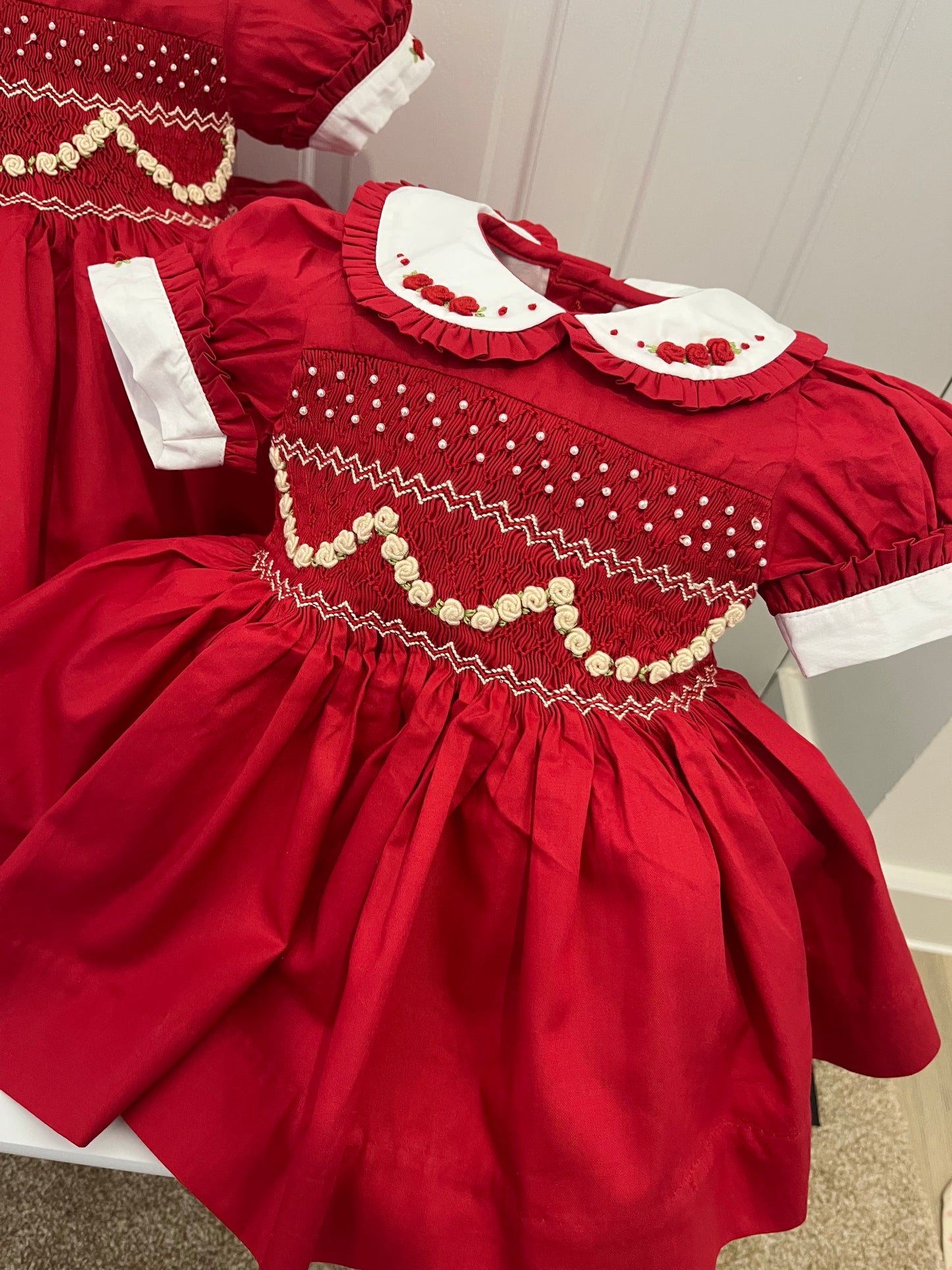Red and cream pearl garland dress (pre order now due to a sell out)