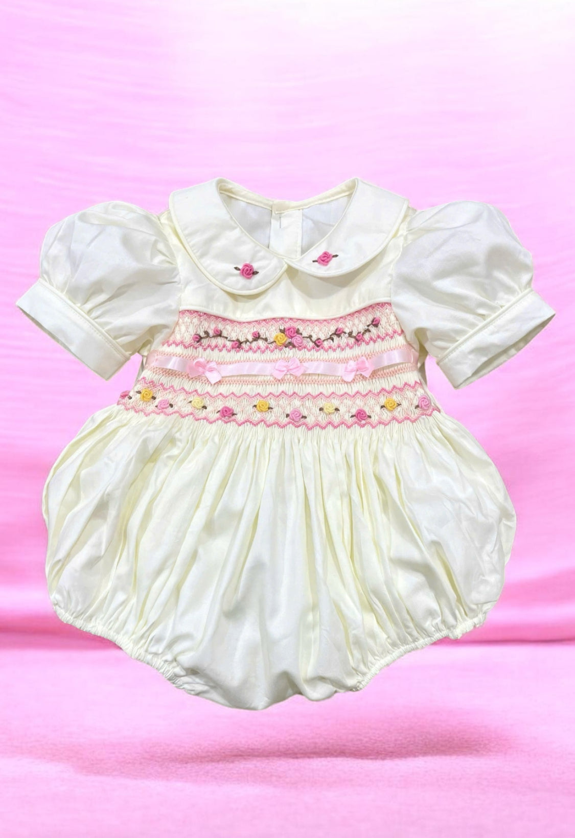 Pink and ivory bubble romper