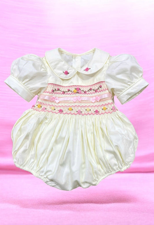 Pink and ivory bubble romper