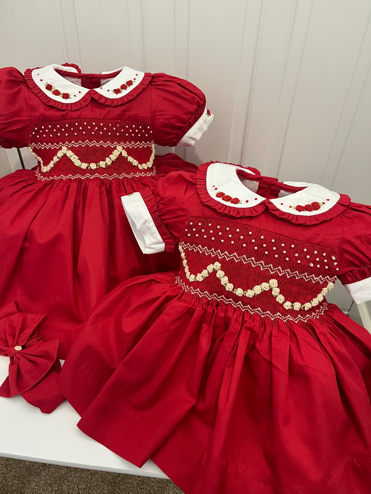 Red and cream pearl garland dress (pre order now due to a sell out)
