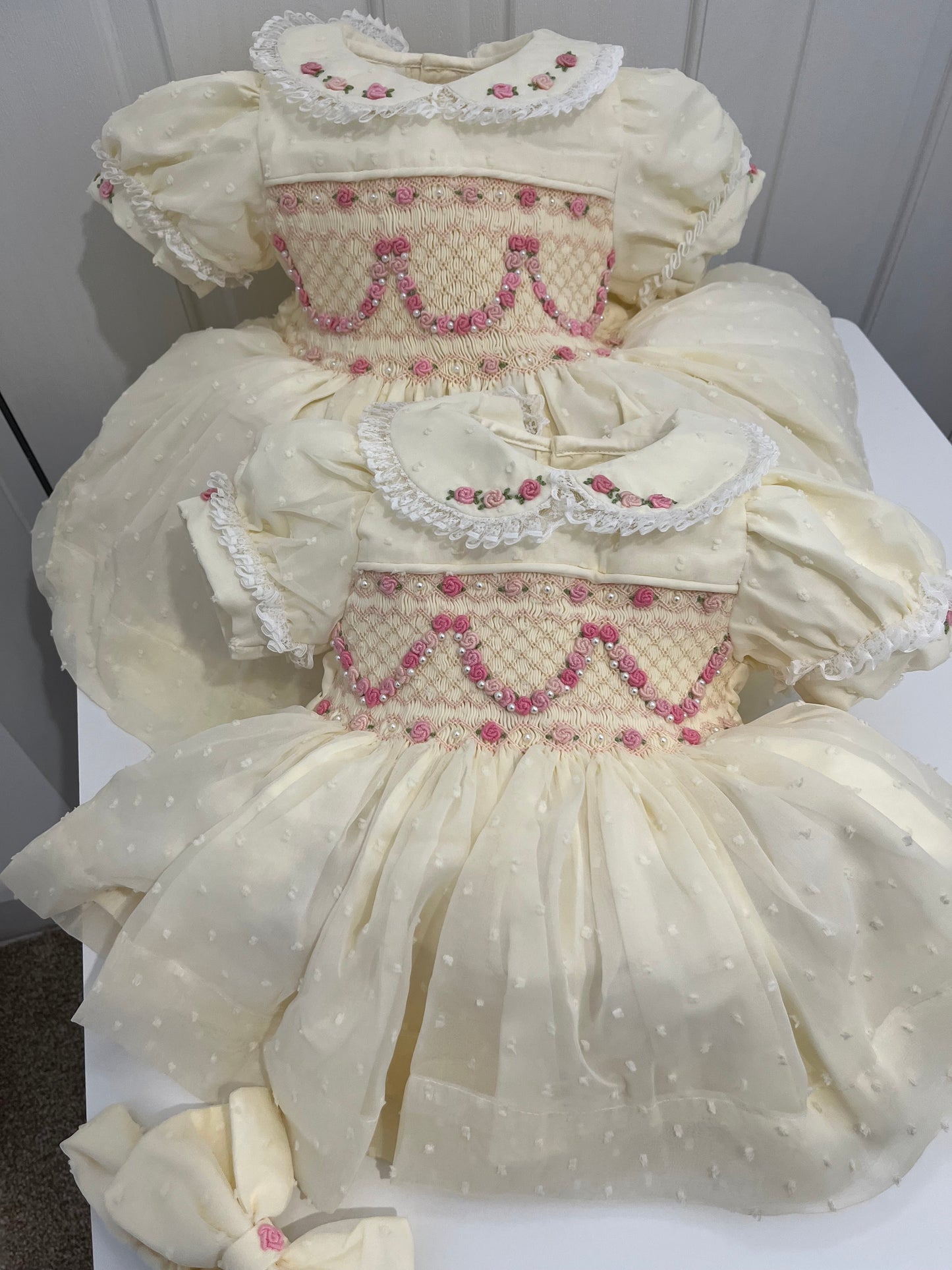 Ivory pink pearl garland dress