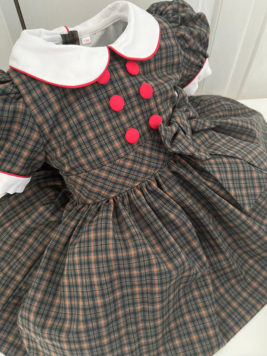 Green and brown tartan dress