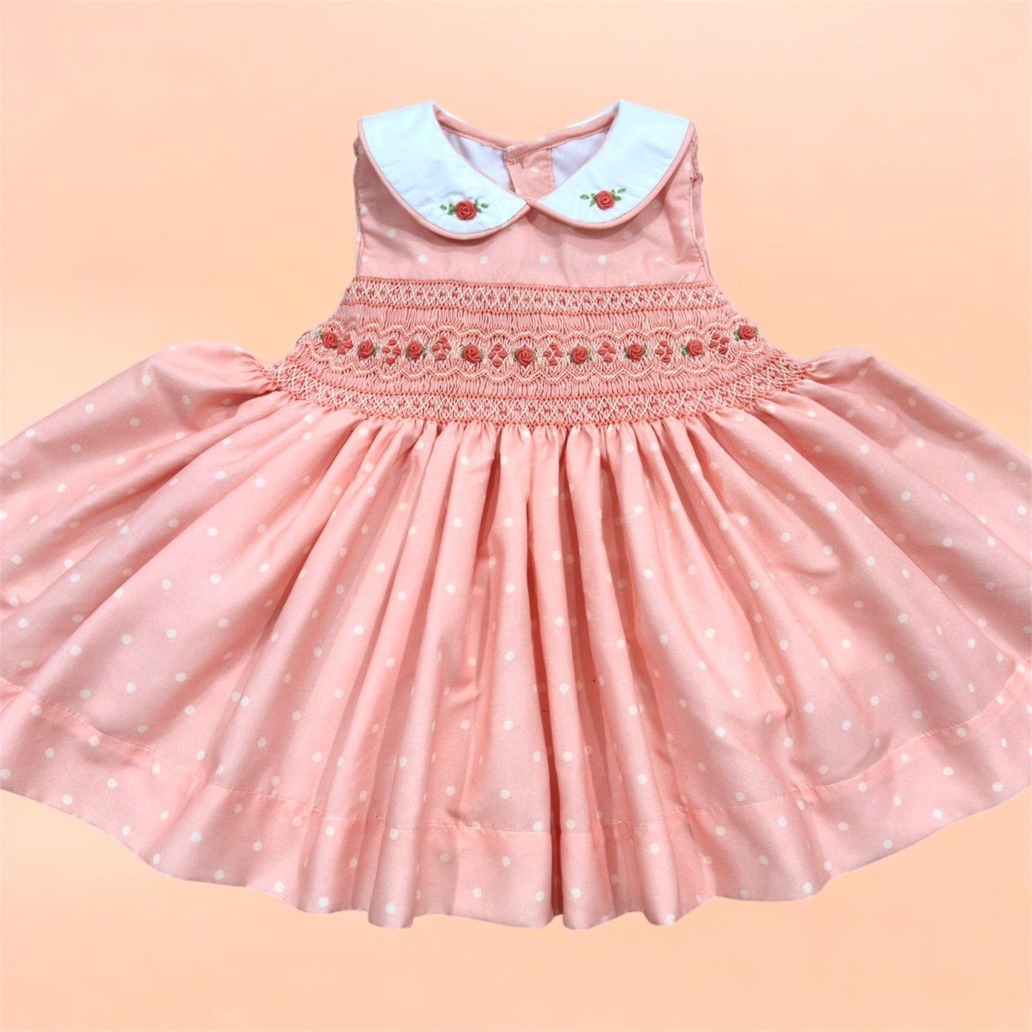 Peach polka dot sleeveless dress