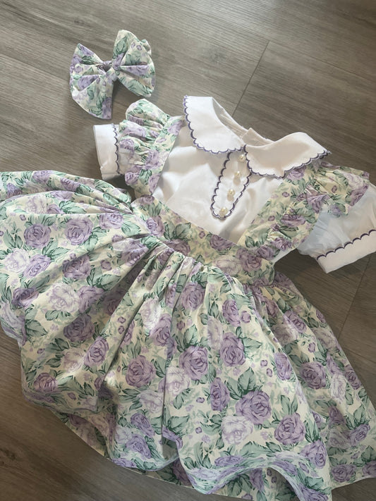 Lilac floral pinafore blouse set