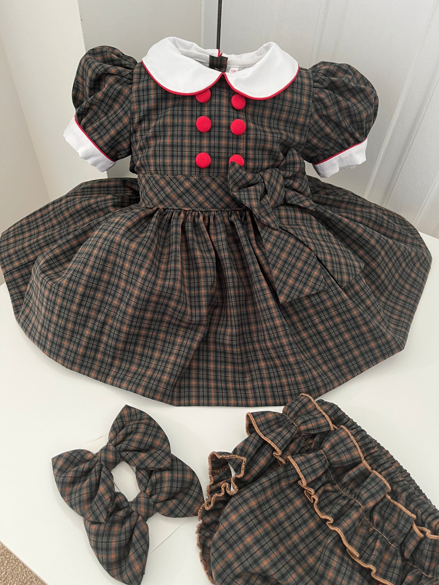 Green and brown tartan dress