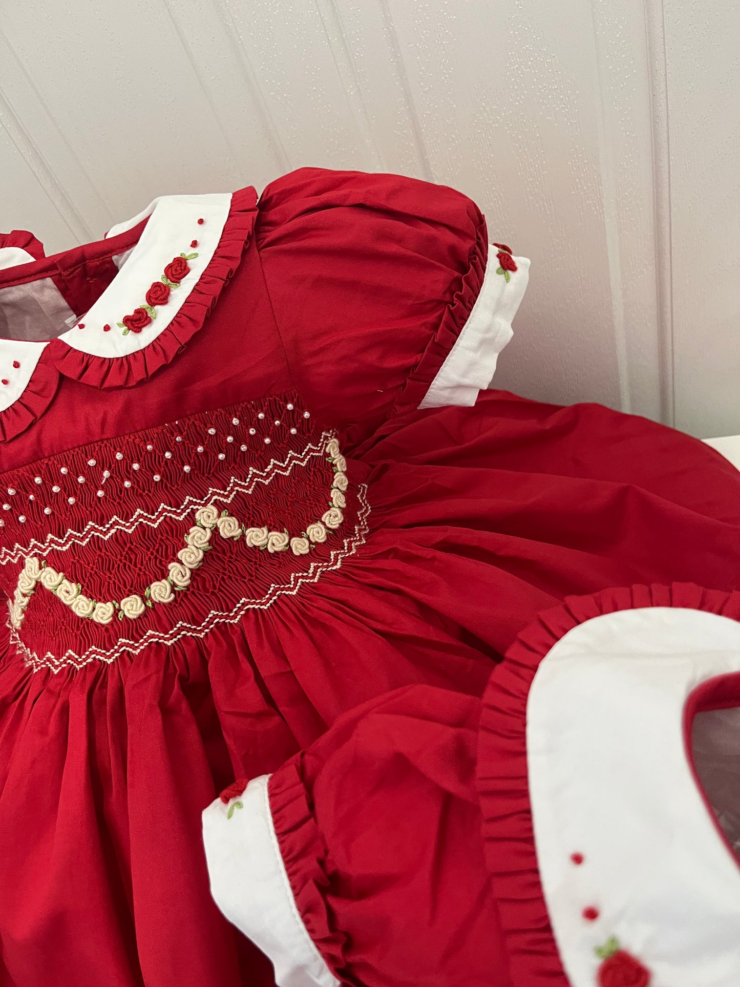 Red and cream pearl garland dress (pre order now due to a sell out)