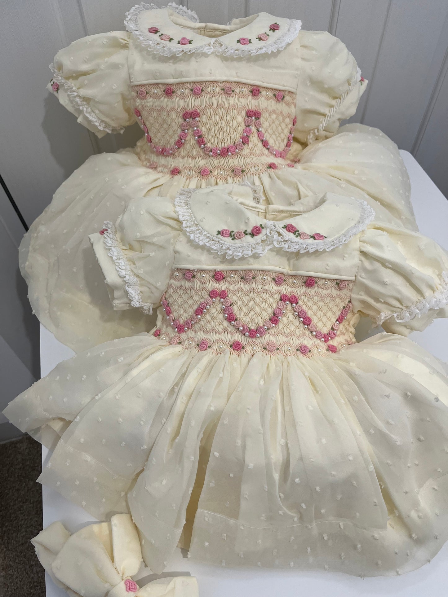 Ivory pink pearl garland dress