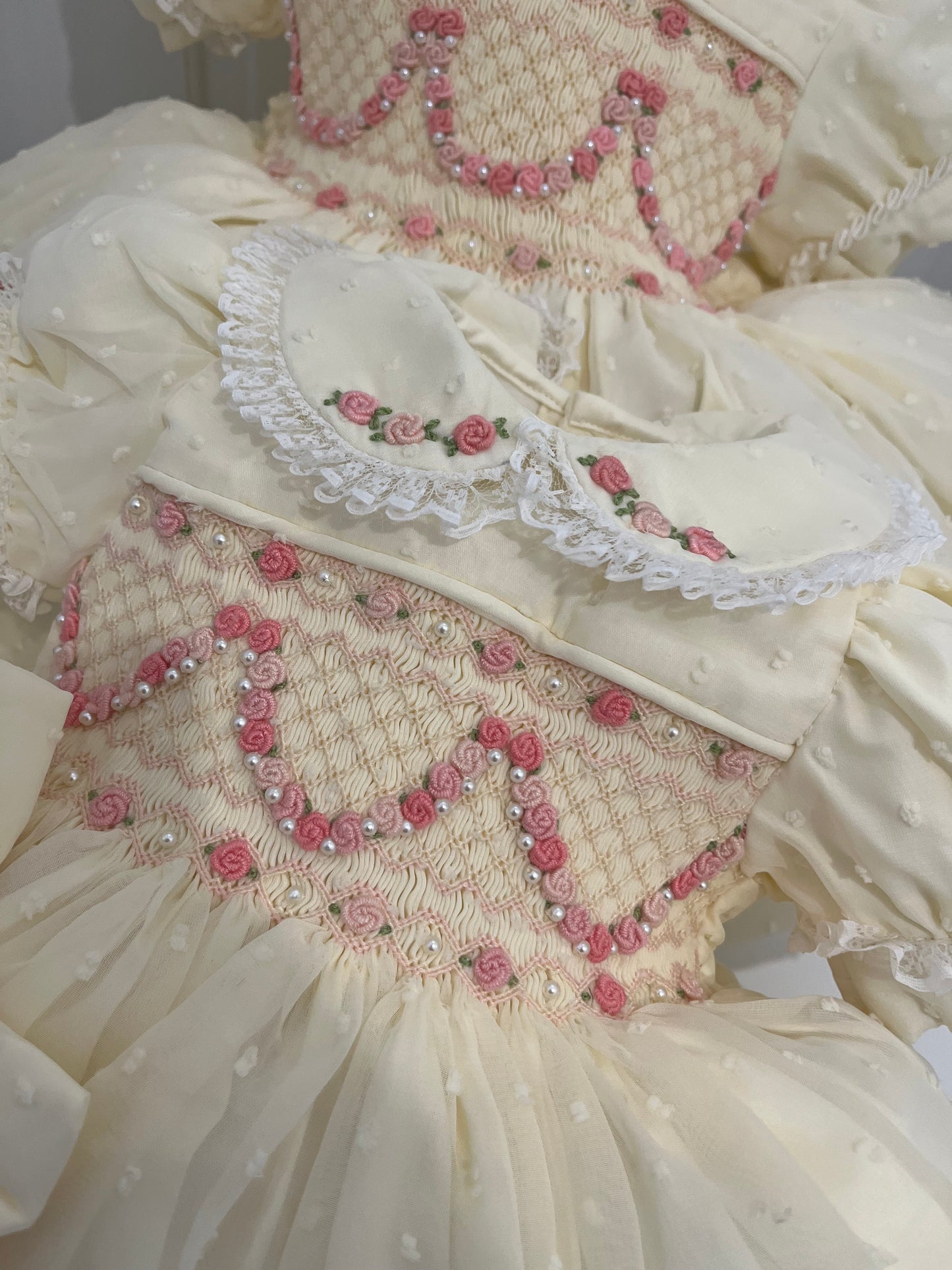 Ivory pink pearl garland dress