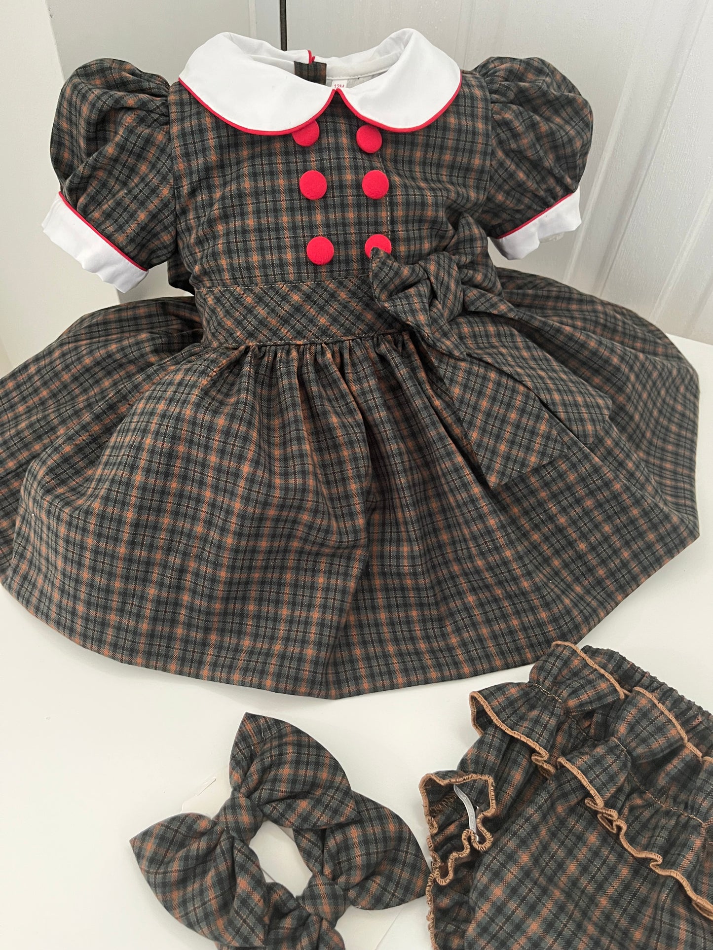 Green and brown tartan dress