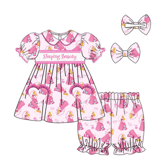 Sleeping beauty smocked shorts pj set