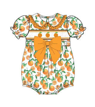Orange smocked romper