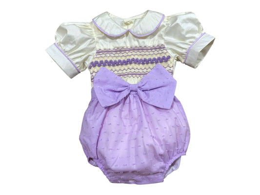 Girls lilac pearl detail Swiss dot romper